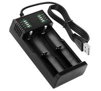 Chargeur Accu 18650, Chargeur de Batterie 2 Slots pour AA AAA, Piles Rechargeables Li-ION Universel 3.7V pour 21700 26650 14500 18500 17500 18350, Accus USB Charge Rapide