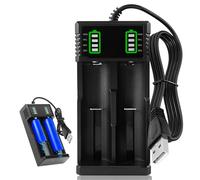 Chargeur Accu 18650 Chargeurs de Piles Rechargeable LCD-2 AA Rapide Charge Batterie Li-ION 2 Compatible avec AA AAA 18650 18490 18350 18500 17670 17500 16340 14500 20700 21700 26650 avec Port USB
