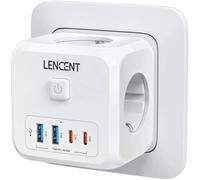 Chargeur-adaptateur,LENCENT Prolongateur de prise murale 7-en-1 EU Plug avec prises 3AC + 2 USB-A + 2 USB-C Cube - White 3AC 2U2C -B