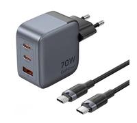 Chargeur - adaptateur secteur Vention Chargeur GaN USB-C+C+A 70 W + câble USB-CC 1 m (gris)