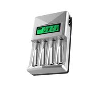 Chargeur Affichage Numérique Intelligent à 4 Compartiments AAA de AA, | Recharge Lente, 4 Baies Séparées, Plastique, Argenté, pour Piles Aa et Aaa