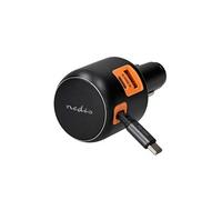 Nedis Chargeur de Voiture 60 W avec câble USB-C rétractable, PD3.0 USB-C et USB-A avec Alimentation de 30 W, sélection Automatique de la Tension et PPS, 12 V ou 24 V - Gris foncé