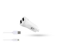 Chargeur Allume-cigare 2 Usb + Câble Usb Lightning 3,4 A 1 M Blanc Tnb