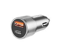 Chargeur Allume-cigare 38W USB-C + USB Charge Rapide avec LED Compact Argent