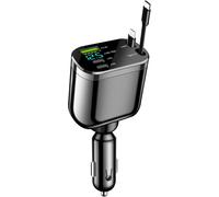 Chargeur Allume-Cigare 82w 5-En-1 Avec Câble Usb-C Rétractable3 Ports (Pd 30w + Qc3.0 + Usb-A)Charge Rapide Pour Iphone 15/14/13,Samsung S23/S22,Airpods,TablettesCompatible Gps,Dashcam