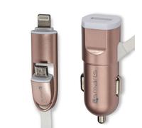 Chargeur Allume Cigare Avec Prise Usb Connecteur Microusb Et Lightning Rose Or