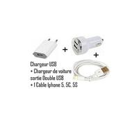 Chargeur allume cigare double USB +prise 220V + câble USB pour Apple iPhone 5 / ipod 5 de Vshop