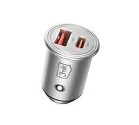 Chargeur Allume Cigare Ultra compact 30W Double Port USB et USB C Argent