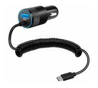 Chargeur Allume Cigare USB，3.4A Chargeur Voiture Charge Rapide avec Câble Spiralé USB C,Prise Allume Cigare Adaptateur Voiture pour Samsung Galaxy S25 S24 S23 S22 S21, iPhone 17 Pro/16e/15