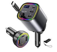 Chargeur Allume Cigare USB C (2pcs) - 78w Chargeur Voiture avec Cable USB C Retractable & 85.5w 4en1 Rapide Adaptateur Allume Cigare, 12V Accessoire Voiture Chargeur Telephone pour iPhone Android