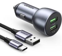 Chargeur Allume Cigare Usb Qc 3.0 36w 2 Ports Chargeur Voiture Avec Câble Usb Type C Compatible Avec Iphone 14 Plus Pro Max 13 12, Galaxy S23 Ultra Plus S22 S21 S20 A53 A13, Pixel 7 6 Pro
