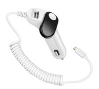 Chargeur Allume cigare Voiture Câble Lightning intégré Torsadé 1m Blanc