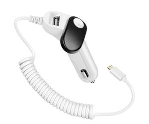 Chargeur Allume cigare Voiture Câble Lightning intégré Torsadé 1m Blanc