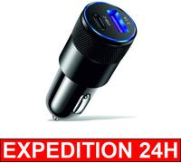 Chargeur Allume-Cigare Voiture USB Type C Rapide Universel pour iPhone, Huawei, Xiaomi, Samsung - Noir