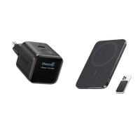 Chargeur Anker Nano (45 W, écran intelligent) + Batterie externe Anker Nano (5K, MagGo, Slim) noir minéral
