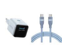 Chargeur Anker Nano (45 W, écran intelligent) + Câble Anker USB-C vers USB-C (240 W, upcy t tressé) 180 cm / bleu brume