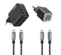 Chargeur Anker Zolo (70 W, 4 ports) + Chargeur Anker 511 + Câble USB-C vers USB-C Anker Prime (240 W, design tressé et recyclé)