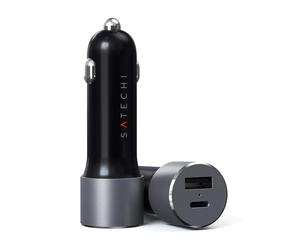 Chargeur Auto Universel Satechi ST-TCPDCCM Noir/Gris - USB-C 60W + USB-A 3.2 Gen 1 12W - Allume-cigare 12/24V - Charge Rapide - 72W Max