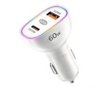 Chargeur automobile 60 W double USB avec sortie PD30W et USB-A 30 W pour chargement simultané d'appareils sur la route (blanc)