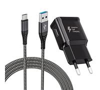 Chargeur avec Câble USB C Nylon Type C 2m Câble de Charge Rapide Compatible avec Samsung Galaxy S21 S20 S8 S8+ S9 S9+ S10 S10 Plus S10e A13 A14 A15 A50 A54 A55 A34 A33 5G, Chargeur Rapide, Noir