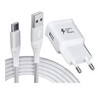 Chargeur avec Nylon Type C Câble 2m Charge Rapide pour Samsung Galaxy S21 S20 S8+ S9 S9+ S10 S10 Plus A12 A10e A13 A14 A15 A20 A33 A34 A50 A51 A71 Note 9/8, Chargeur Rapide de Rechange d'origine