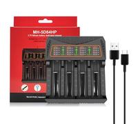 Chargeur batterie rechargeable pour piles AA AAA piles rechargeables, chargeur rapide avec 4 emplacements pour piles rechargeables, chargeur de batterie avec écran LED et coque design