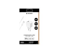 Bigben Connected Adaptateur 2,4A (12W) + câble Lightning 1,2m MFi – 100% plastique recyclé Blanc