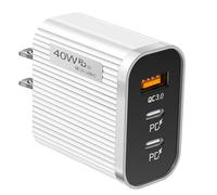 Chargeur blanc de type C, chargeur mural USB 40 W à 3 ports | Chargeur mural USB double PD, Station de charge USB Portable, accessoires électroniques pour Smartphone, tablette, ordinateur Portable