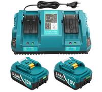 Chargeur DC18RD et 2 batteries de rechange 5,5 Ah pour batteries Makita 18 V, compatible avec BL1815, BL1830, BL1840, BL1850, BL1860, BL1890, BL1415, BL1430, BL1440