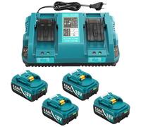 Chargeur DC18RD et 4 Batteries de Rechange 5,5 Ah pour Batteries Makita 18 V, compatibles avec BL1815, BL1830, BL1840, BL1850, BL1860, BL1890, BL1415, BL1430, BL1440