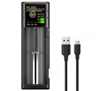 Chargeur de Batterie 18650, Chargeur de Batterie 1 Baie avec écran LCD Intelligent, Charge Rapide pour Batteries Rechargeables Li-ION, NI-MH, NI-CD AA AAA C 21700 26650 13650 16340 18350 18700