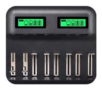 Chargeur de batterie - 8 emplacements - USB intelligent - Compatible AA AAA C D - LCD