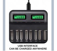 Chargeur de batterie - 8 emplacements - USB intelligent - Compatible AA AAA C D - LCD
