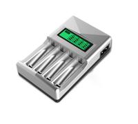 Chargeur de Batterie à 4 Compartiments Intelligent | Recharge Aa et Aaa, Charge Lente, Usage Domestique, Argenté, 4 Baies Séparées