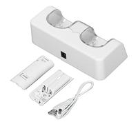Chargeur de Batterie à Distance Stable, Double Station de Portable pour Batterie de Télécommande de Jeu Wii avec Cordon d'alimentation (Blanc)
