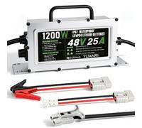Chargeur de batterie au lithium 25 A 48 V Chargeur de batterie Lifepo4 48 V | Réveil 0 V, étanche IP67, 8 protections, chargeur intelligent, 3 connexions, indicateur 3 couleurs