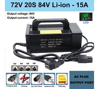 Chargeur de batterie au lithium 72V 20S,84V 5a/8a/10a/12a/15a/20a,boîtier métallique haute puissance avec écran LCD,charge rapide intelligente - Type 72V 20S Li-ion 15A-Triangle plug