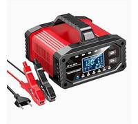Chargeur de Batterie Auto 15A/5A, EAFC 12V/24V Intelligent Automatique, Chargeur Voiture avec Charge en 10 Étapes et Écran LCD pour Batteries Auto Camion Moto Tondeuse Bateau Marine (Rouge)