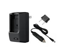 Chargeur de batterie compatible avec Ricoh WG-80. Tension universelle (100-240 V), design compact portable, prise rabattable (chargeur de voiture inclus)