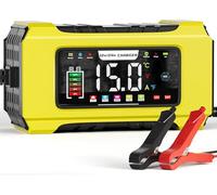 Chargeur de batterie de voiture 15 A, 12 V/24 V, chargeur intelligent automatique avec écran LCD, compensation de température pour voiture, AGM, gel, humide, SLA pour batteries au plomb et batteries