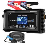 Chargeur de batterie de voiture 20 A 12 V/24 V avec chargeur pour batteries LiFePO4 et plomb-acide (AGM, Gel, MF, EFB, SLA, etc.), charge de maintien, désulfateur, écran LCD pour voiture, moto, bateau