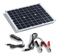 Chargeur de Batterie de Voiture Solaire 20W 18V, Panneau Solaire Portable IP65 avec 2 Ports USB, Chargeur d’Entretien pour Batterie 12V, avec Allume-Cigare et Pinces Crocodile pour RV, Bateau