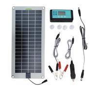 Chargeur de batterie de voiture solaire, chargeur de batterie de panneau solaire 30 W 12 V, kit de charge de maintien avec prise allume-cigare et pince crocodile pour Voiture, camion, tracteur, bateau