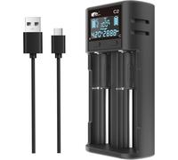 Chargeur de Batterie, Intelligent LCD Chargeur Accu 21700, Chargeur Rapide 2 A pour Batteries 3,7V Li-ION 20700, 1.2 V Ni-MH Ni-CD AA AAA C(avec USB-C)