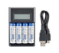 Chargeur de batterie rechargeable - 4 emplacements universel, charge rapide des cellules AA AAA NiMH, écran LCD intelligent, arrêt de sécurité automatique, design portable | Chargeur de batterie AA