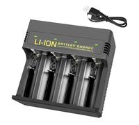 Chargeur de batterie universel pour 26650 21700 18650 18500 16340 14500 18490 pour batteries Li-ion Ni-MH Ni-CD rechargeables Lithium-ion USB-C Fonction de décharge rapide 4 emplacements indépendants