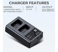 Chargeur de batterie USB-C à 2 emplacements NP-FW50 7,4 V 1 100 mAh
