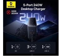 Digital Charger Baseus GaN, 3X USB-C USB DC, 240W cable1m (Black)