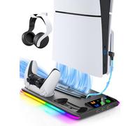 Chargeur de manette pour PS5/PS5 Slim - Ventilateur de refroidissement et station de charge pour manette PS5/PS5 Slim - Accessoire vertical pour console PlayStation 5 Slim (noir)