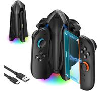 Chargeur de Manette pour Switch 2 Joy-Con, Station de Charge Magnétique 4 en 1 à Alignement Automatique, Voyants LED et Protection Contre Les Surcharges, Charge Bidirectionnelle, Noire